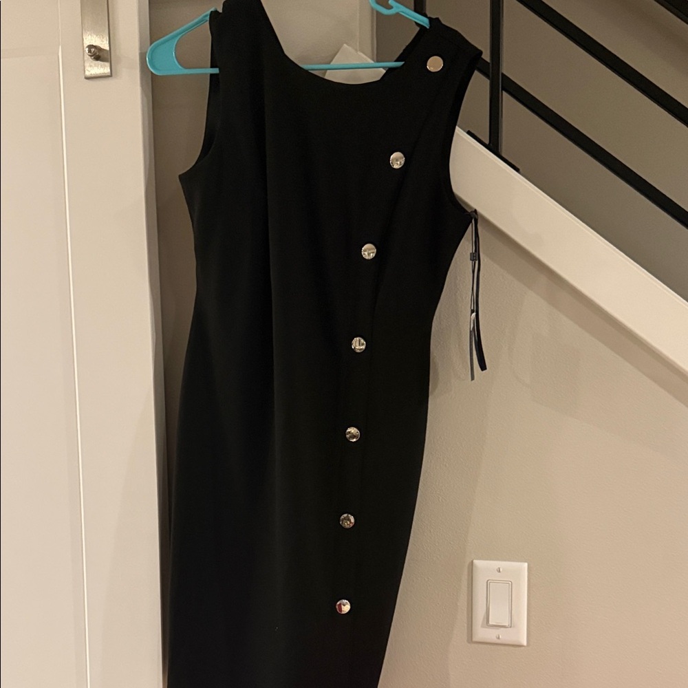 Tommy Hilfiger Elegant Black Midi Dress with Metallic Accents